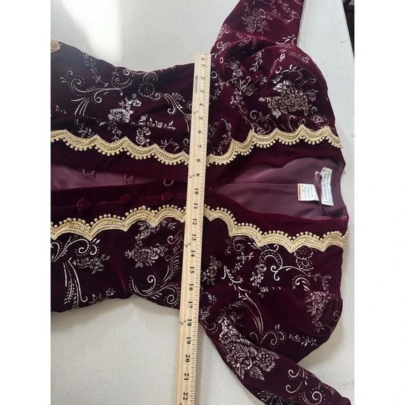 Vtg 80s J McClintock Blazer Burgundy Gold Velvet Victorian Regencycore Boho - Picture 10 of 16